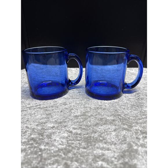 Vintage Cobalt Blue Heavy Glass Mug Coffee Teacup Made in USA set of 2 - Picture 4 of 10
